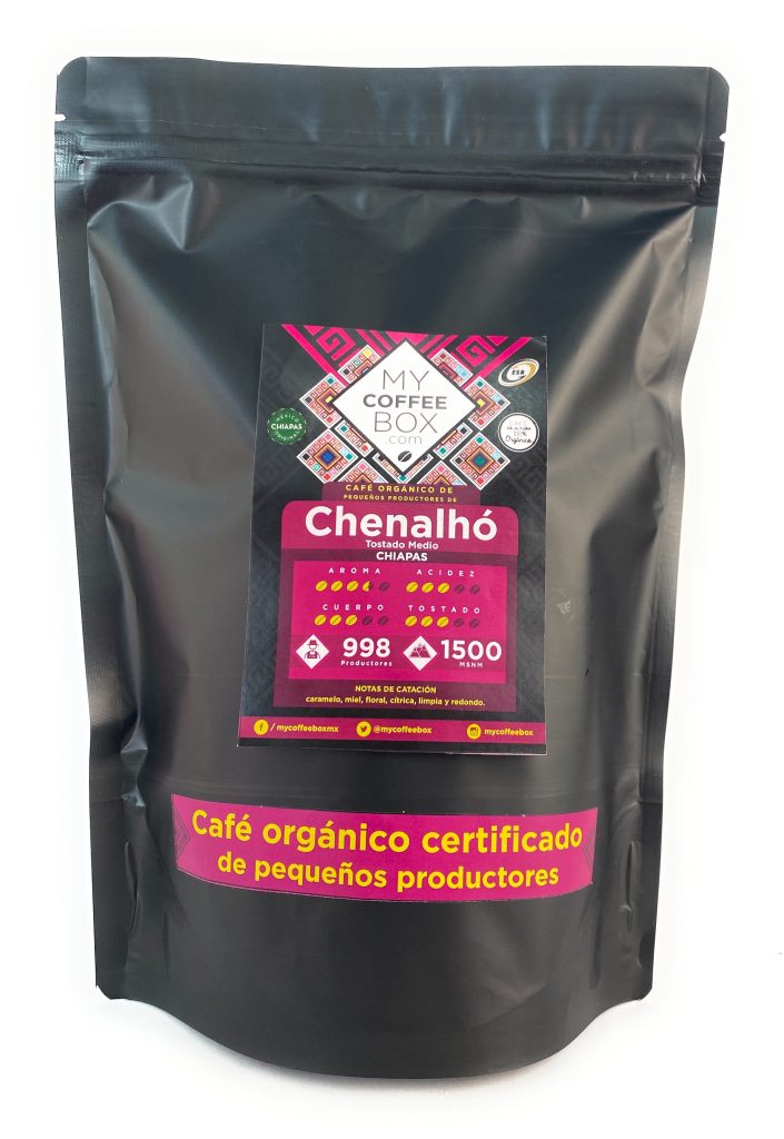 Bolsa de café Chenalhó de MyCoffeeBox con la franja Café orgánico certificado de pequeños productores